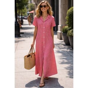 Talbots Red and White Gingham Maxi Shirt Dress